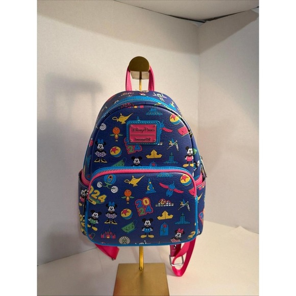 Disney Handbags - Loungefly 2024 Blue and Pink Mickey Minnie Disney World Design NWT